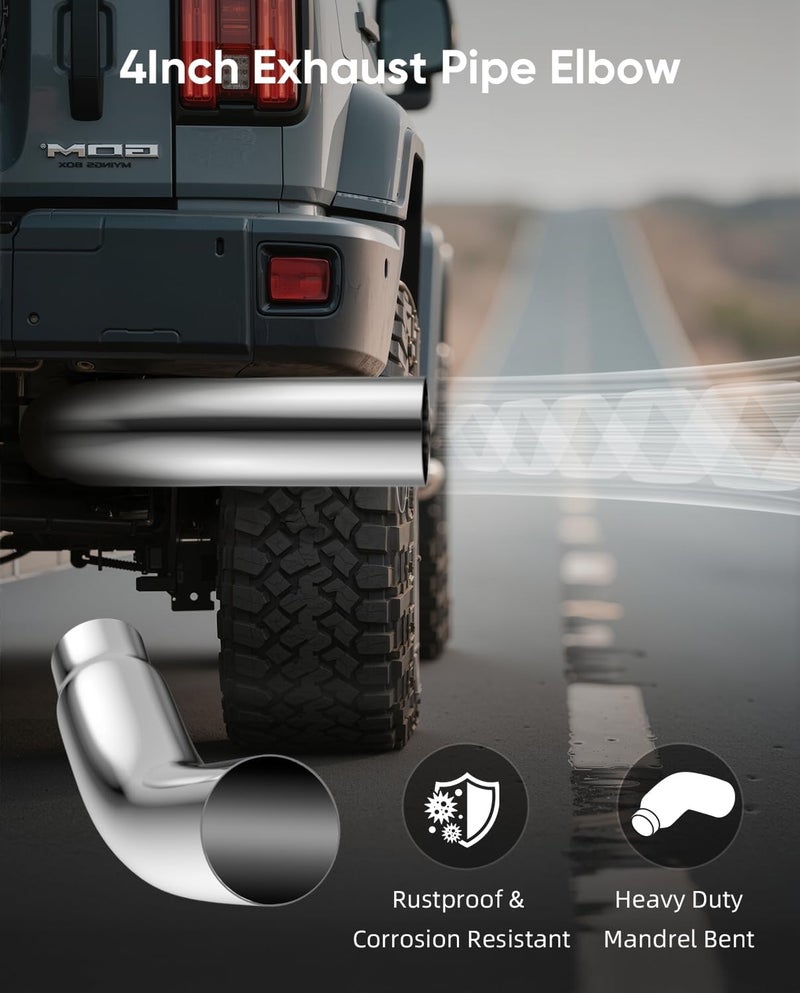 LYLCDDP 4 inch Diesel Exhaust, Exhaust Pipe Tip Elbow. 4'' Inlet 5'' Outlet 23'' Long chrome exhaust tips - Image 2